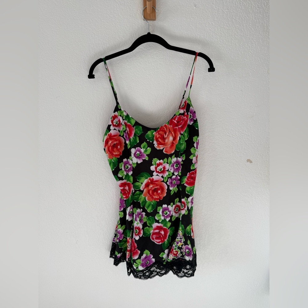 Vintage Gold label Victoria's Secret Black Floral slip